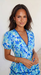 Solira Floral Tiered Mini Romper Dress - Blue