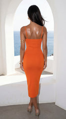 Sana Ribbed Side Slit Cami Midi Dress - Orange