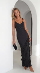 Olivara Polka Dot Ruffle Maxi Dress - Black