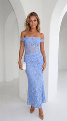 Roselune Lace Off Shoulder Dress - Blue