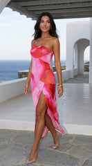 Zareya One Shoulder Mesh Maxi Dress - Pink Multi