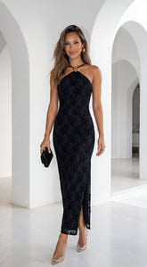 Zarevia Orbit Ring Mesh Maxi Dress - Black