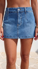 Westlyn Denim Micro Skort - Medium Wash Blue