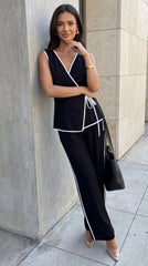 Veloria Contrast Textured Wrap Set - Black