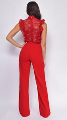 Vanna Crochet Flared leg Jumpsuit - Red