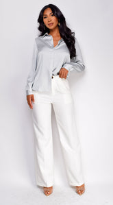 Viv Satin Button Down Classic Shirt - Blue