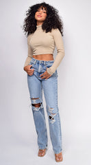 Rema Blue Knee Distressed Straight Leg Jeans