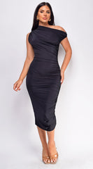 Naima Black Off Shoulder Midi Dress