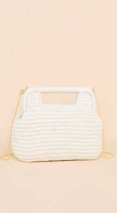 Palmira Faux Straw Clutch - White
