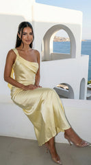 Valencia One Shoulder Satin Maxi Dress - Butter Yellow