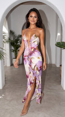 Violessa Floral Ruffle Cutout Maxi Dress - Lavender Multi