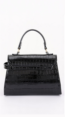 Vienna Faux Croc Top Handle Crossbody Bag - Black