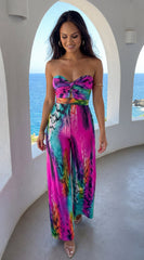Sayla Multi Print Color Strapless Jumpsuit - Pink Multi
