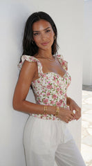 Zala Floral Corset Ruffle Top - Cream