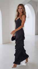 Olivara Polka Dot Ruffle Maxi Dress - Black