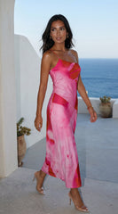 Zareya One Shoulder Mesh Maxi Dress - Pink Multi