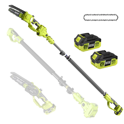 2-in-1 8" Cordless Mini Chainsaw with Telescopic Pole & 21V Batteries