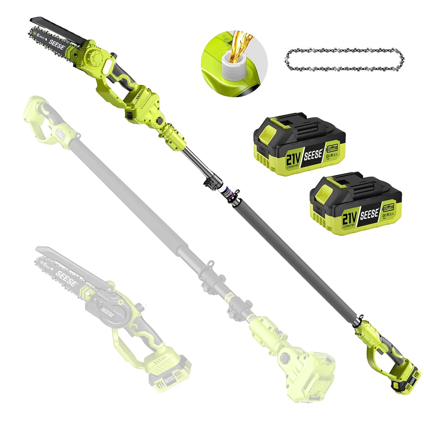 2-in-1 8" Cordless Mini Chainsaw with Telescopic Pole & 21V Batteries