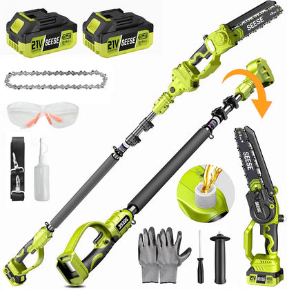 2-in-1 8" Cordless Mini Chainsaw with Telescopic Pole & 21V Batteries