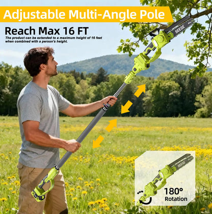 2-in-1 8" Cordless Mini Chainsaw with Telescopic Pole & 21V Batteries