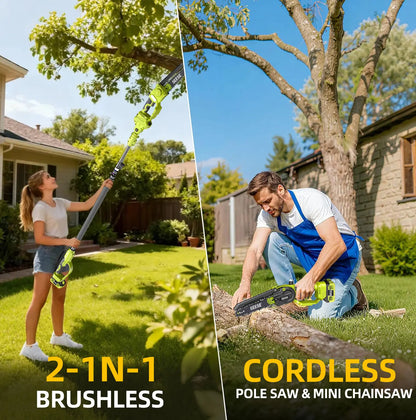 2-in-1 8" Cordless Mini Chainsaw with Telescopic Pole & 21V Batteries
