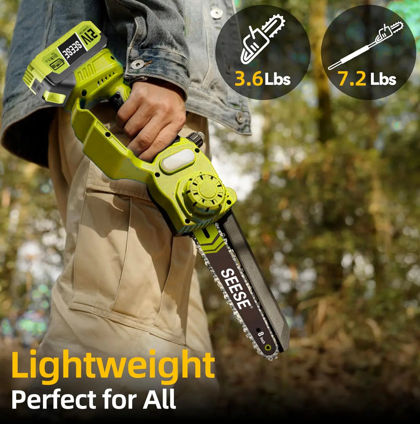 2-in-1 8" Cordless Mini Chainsaw with Telescopic Pole & 21V Batteries