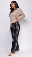 Remy V Neck Drop Shoulder Sweater Top - Beige