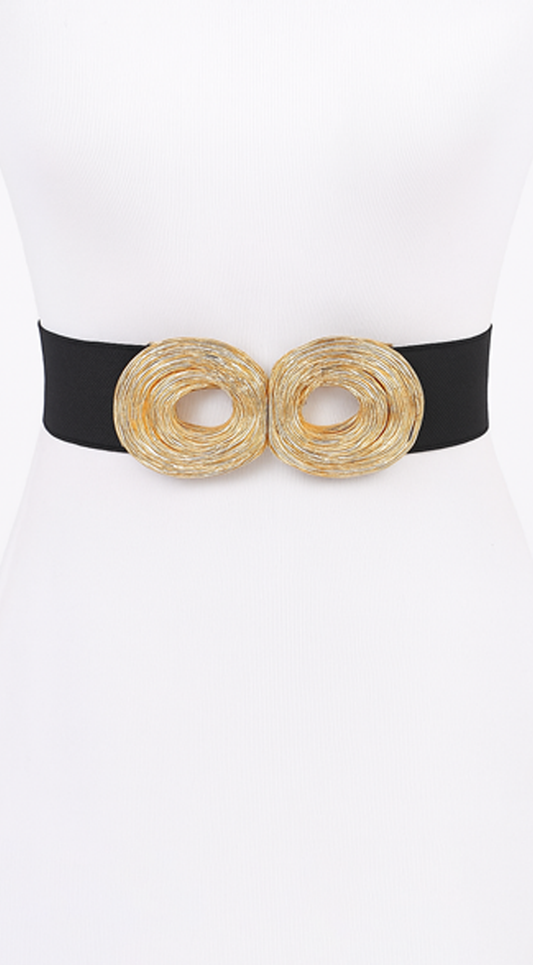 Uma Gold Metal Buckle Elastic Belt - Black
