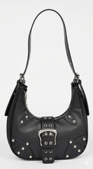 Zoey Faux Leather Stud Buckle Shoulder Bag - Black