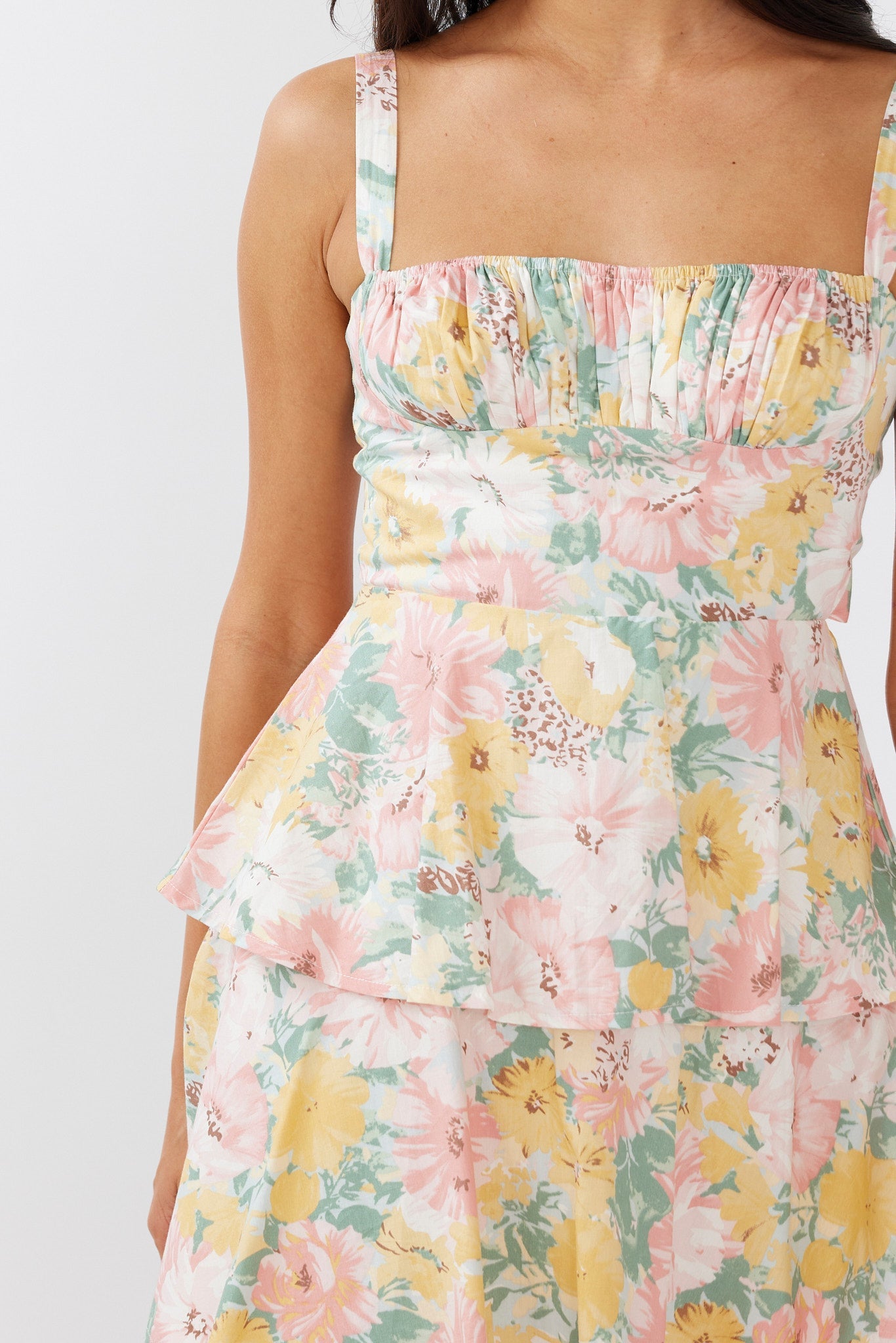 Provence Bloom Tiered Mini Dress Multi Blush