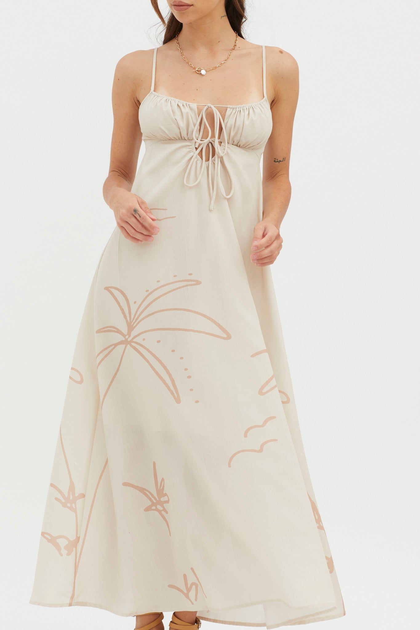 Yuki Tied Bust Midi Dress Sand