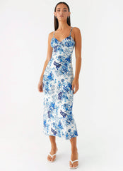 Take Chances Midi Dress - Serene Sky Floral