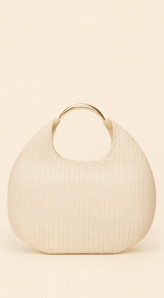 Sunhaven Faux Straw Metal Handle Hobo bag - Beige