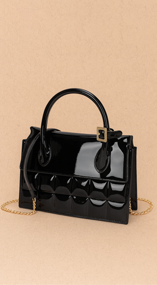 Sophistiqué Embossed Enamel Top Handle Bag - Black