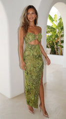 Vipera Snake Print Cutout Maxi Dress - Green