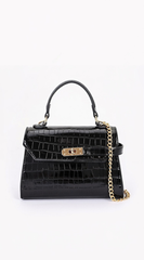 Vienna Faux Croc Top Handle Crossbody Bag - Black