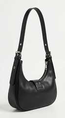 Zoey Faux Leather Stud Buckle Shoulder Bag - Black