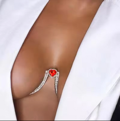 Zenith Red Heart Crystal Bra Chain - Gold